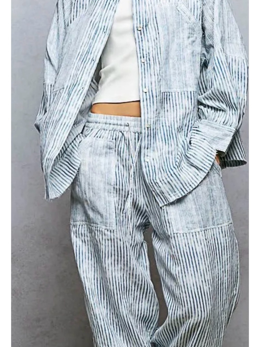 All Cotton Striped Light Blue Shirt and Pants set